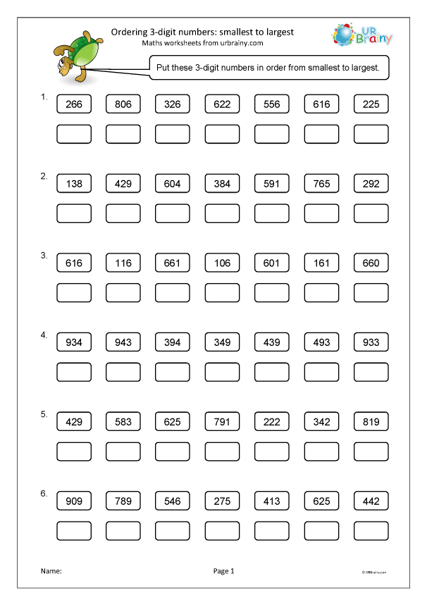 Ordering 3 digit Numbers Smallest To Largest Number And 