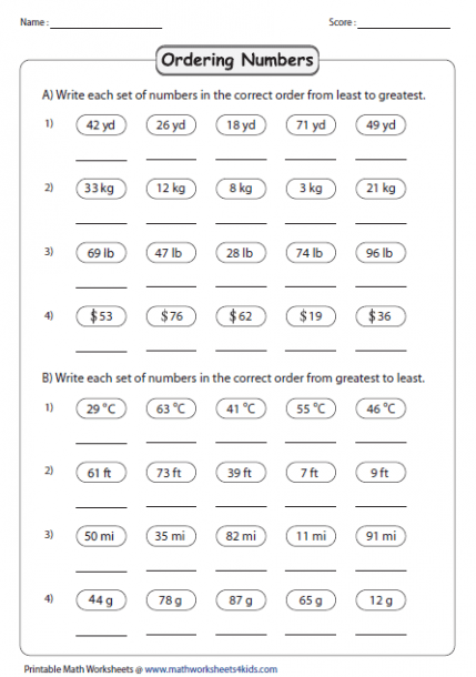 Ordering Large Numbers Worksheet