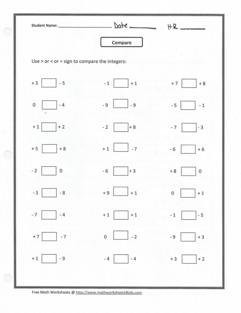 Ordering Rational Numbers Worksheet Pare And Order 