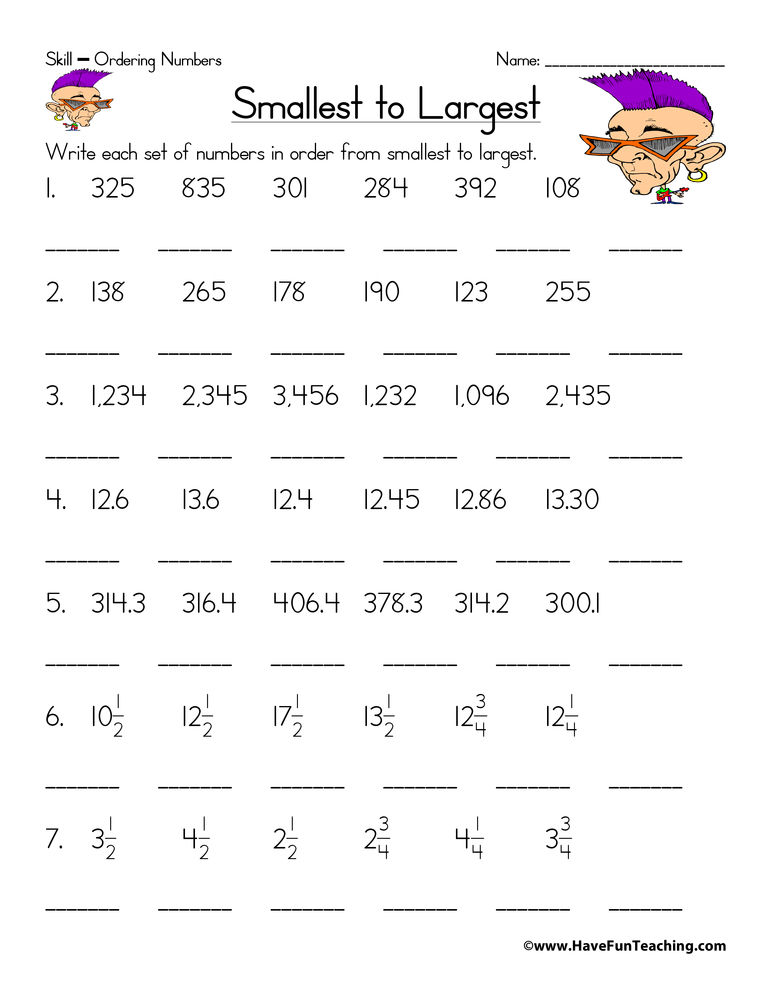 Ordering Sets Of Numbers Worksheet Have Fun Teaching