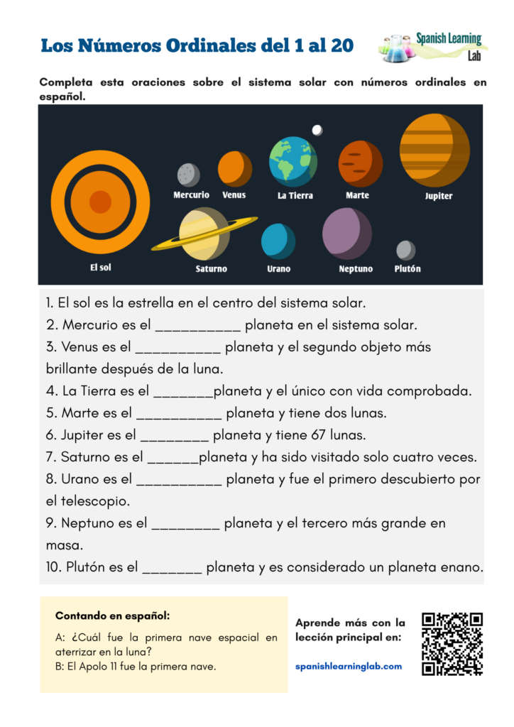 Ordinal Numbers In Spanish PDF Worksheet 