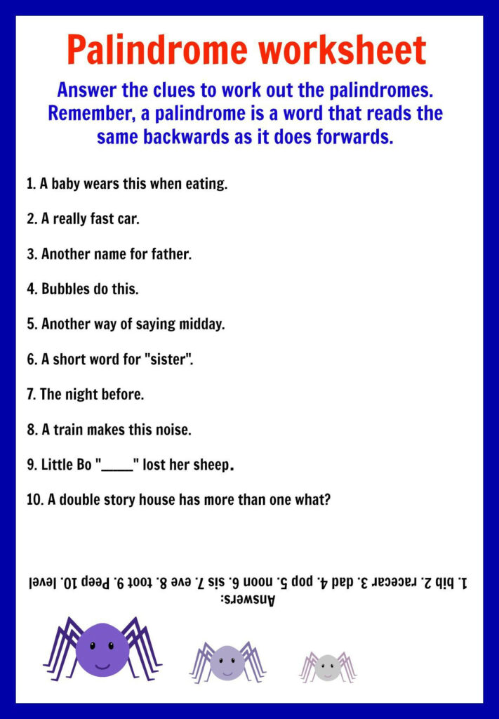 Palindromes Printable Worksheets Printable 