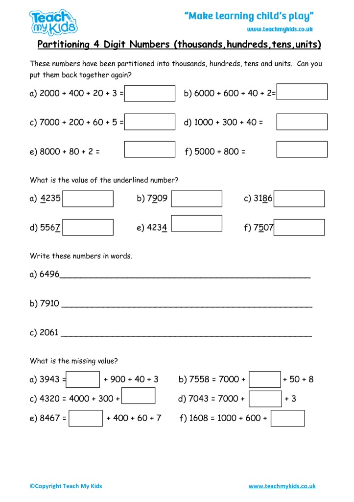 Partitioning 4 Digit Numbers TMK Education