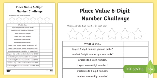 Place Value 6 Digit Number Challenge Worksheet Worksheet