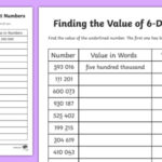 Place Value Finding The Value Of 6 Digit Numbers Worksheet