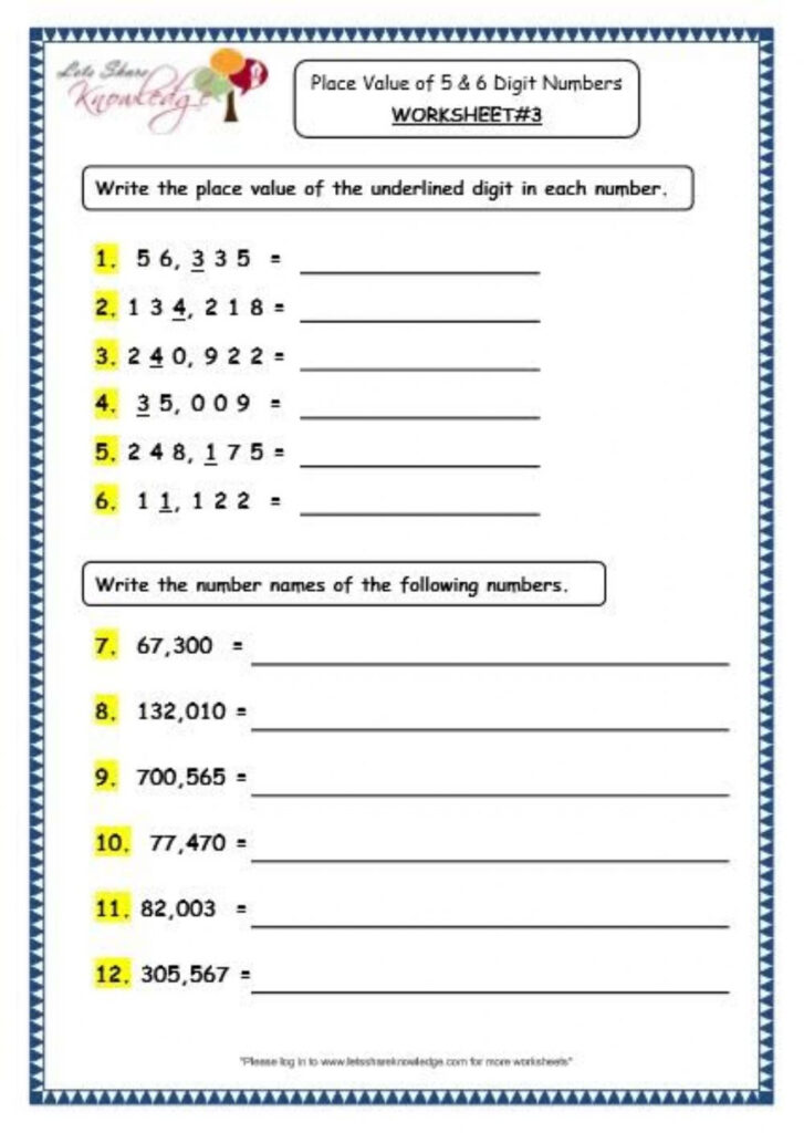 Place Value Of 6 Digit Worksheet