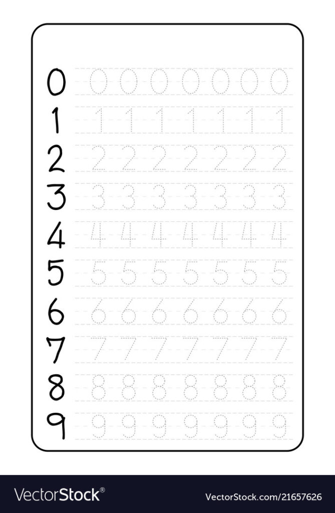 Practice Writing Numbers On A4 Worksheet Vector Image