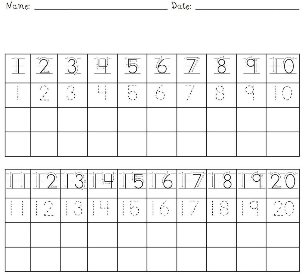 Preschool Number Tracing Worksheets 1 20