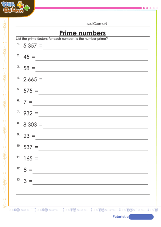 Prime And Composite Numbers Worksheet With Answer Key 