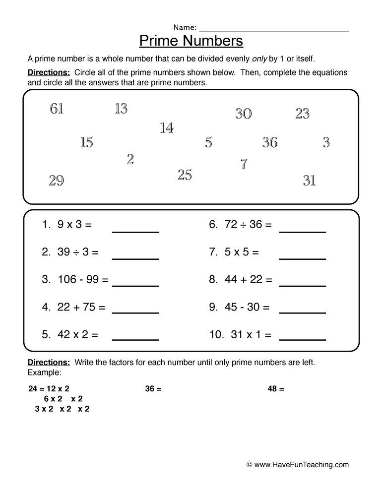 Prime Numbers Worksheet In 2020 Prime Numbers Worksheet 