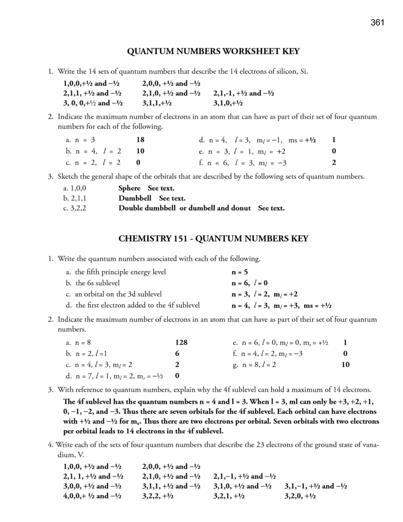 Quantum Numbers Worksheet Answers Fatmatoru Db excel
