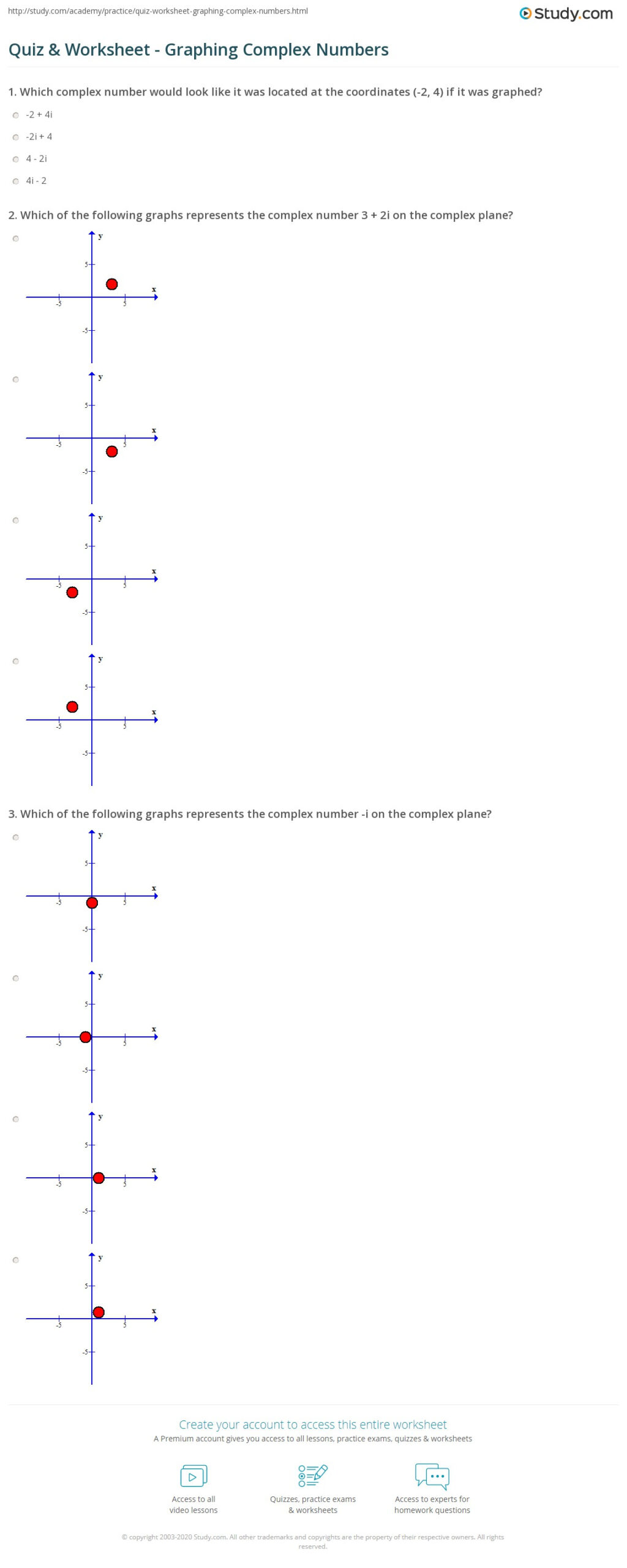 Quiz Worksheet Graphing Complex Numbers Study