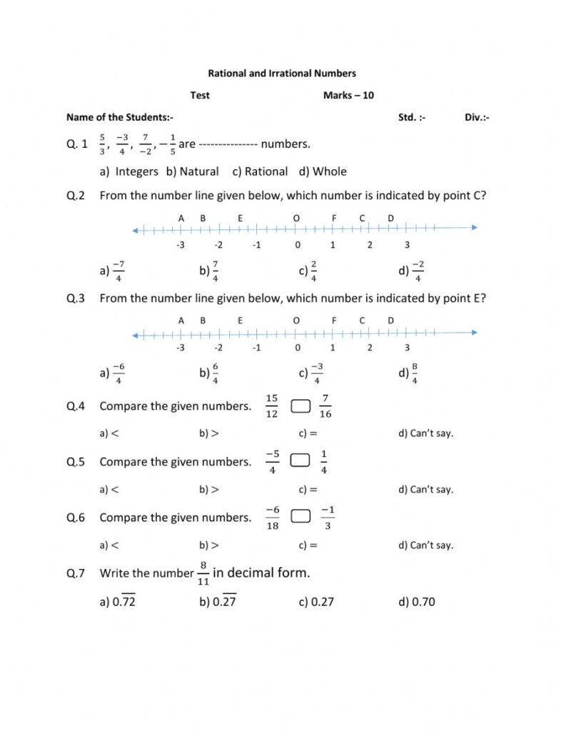 Rational And Irrational Numbers Worksheet 8th Grade Answer 