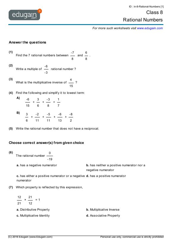 Rational Numbers Worksheet Grade 8 Pdf In 2020 Rational 