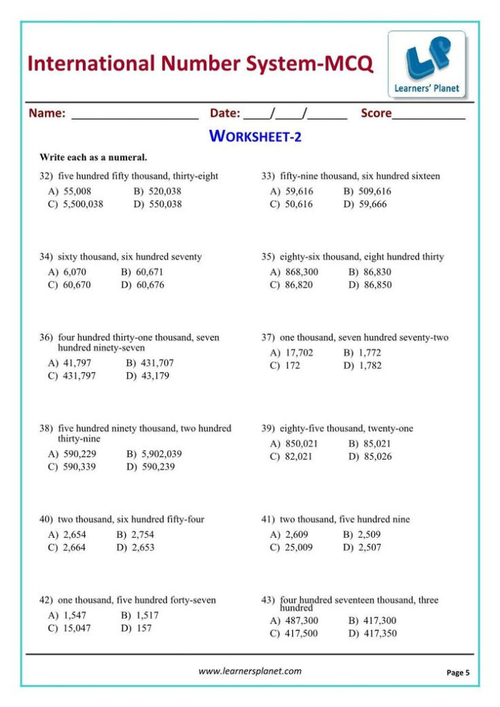 Real Number System Worksheet Fifth Class Math Videos 