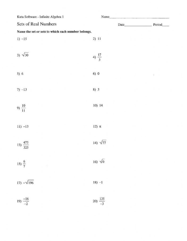 Real Numbers Practice Worksheet