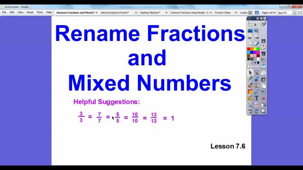 Rename Fractions And Mixed Numbers Section 7 6 YouTube