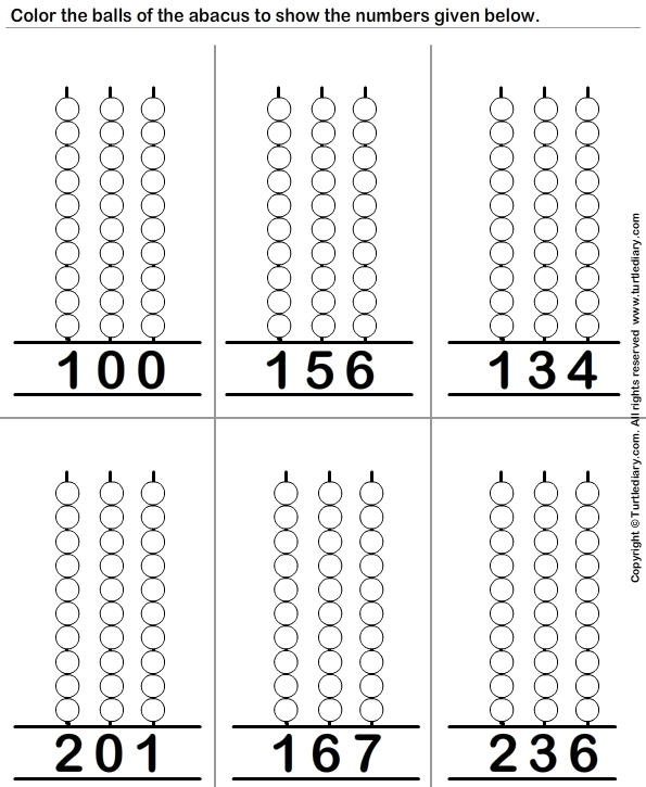 Represent Three Digit Numbers On Abacus By Coloring Balls