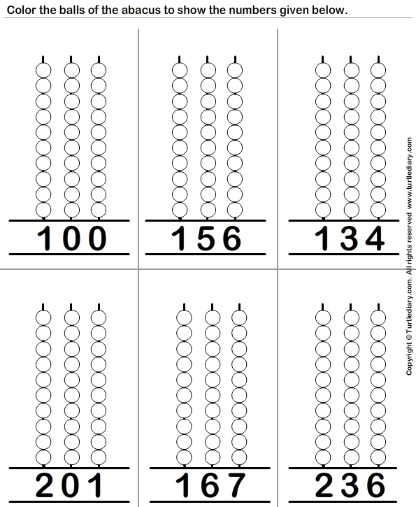 Represent Three Digit Numbers On Abacus By Coloring Balls 