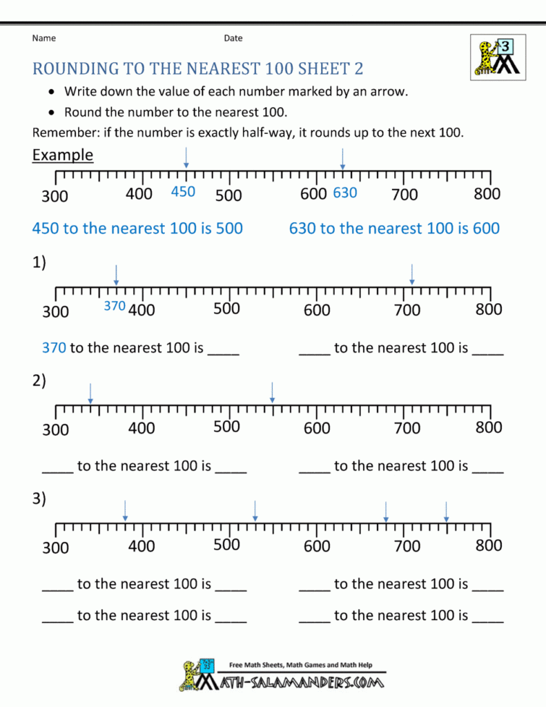 Rounding Numbers Worksheets To The Nearest 100