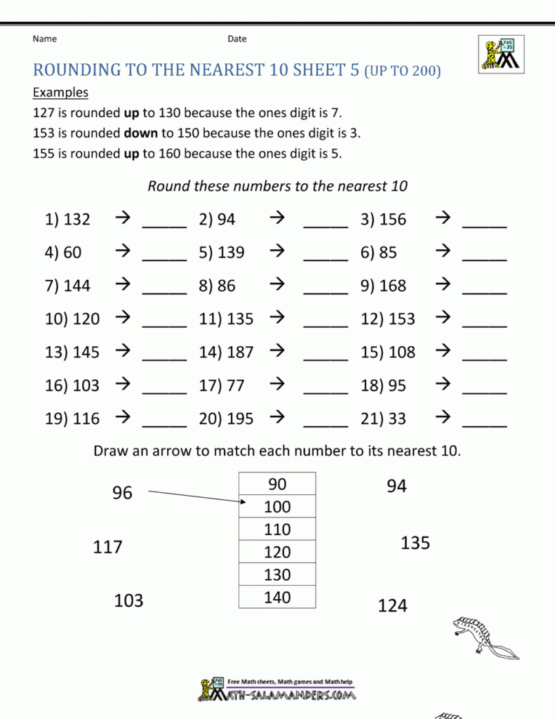 Rounding Worksheets To The Nearest 10