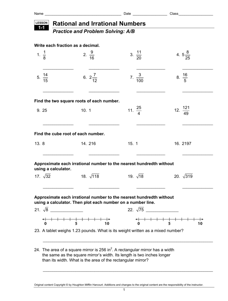 Sets Of Real Numbers Worksheet Lesson 1 2 Answers 