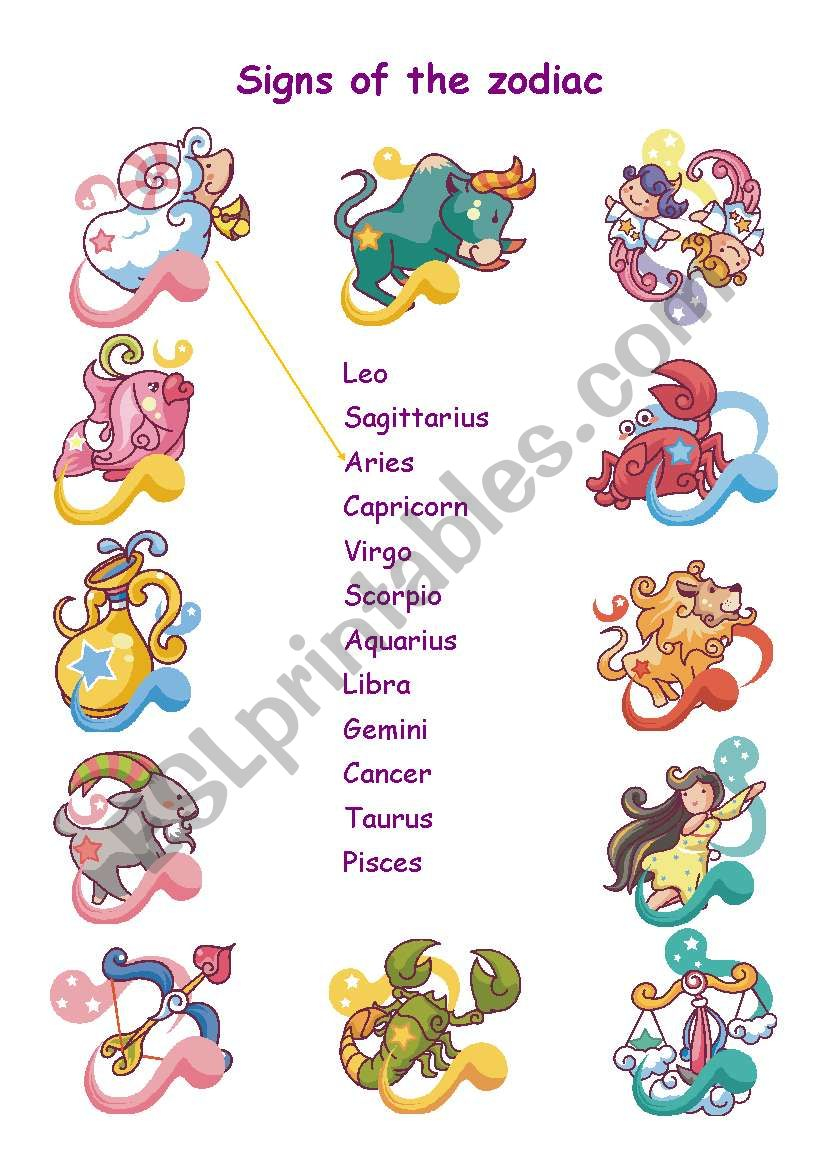 Signs Of The Zodiac ESL Worksheet By Wladayana