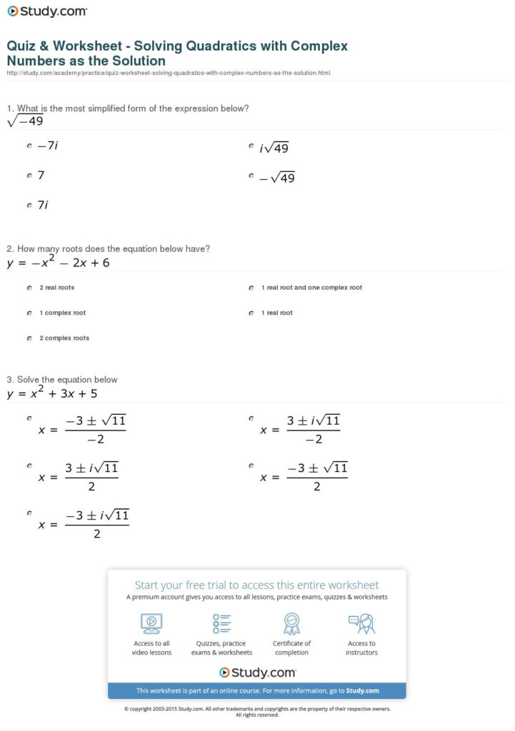 Solving Quadratic Equations With Complex Solutions 