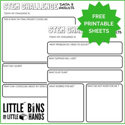 STEM Challenge Worksheets FREE Printable Little Bins