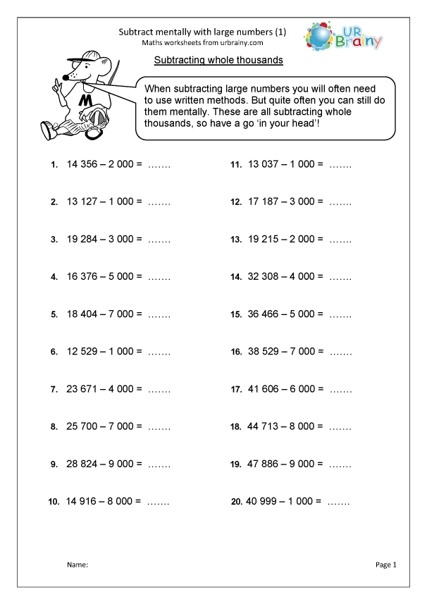 Subtract Mentally Large Numbers 1 Subtraction In Year 