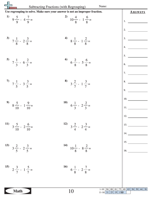 Subtracting Fractions With Regrouping Worksheet With 
