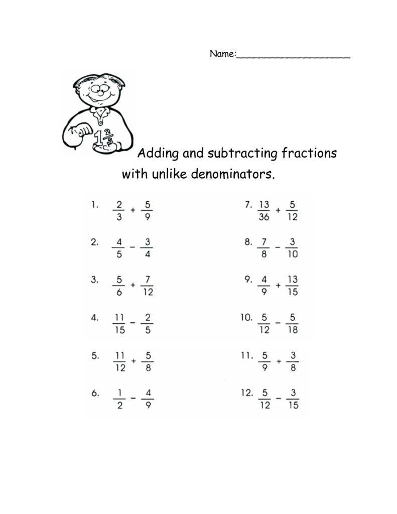 Subtracting Fractions With Unlike Denominators And 