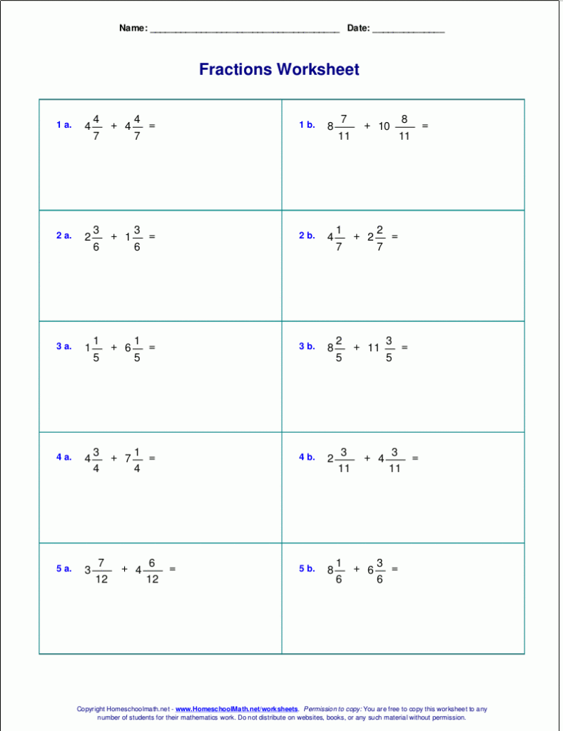 Subtracting Mixed Numbers Worksheet Pdf