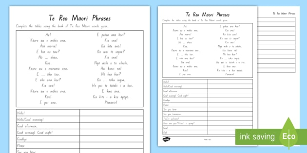 Te Reo M ori Phrases Worksheet teacher Made 