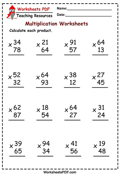 The Multiplying 2 Digit By 2 Digit Numbers Worksheets PDF