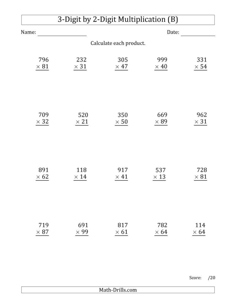 The Multiplying 3 Digit By 2 Digit Numbers B Math 