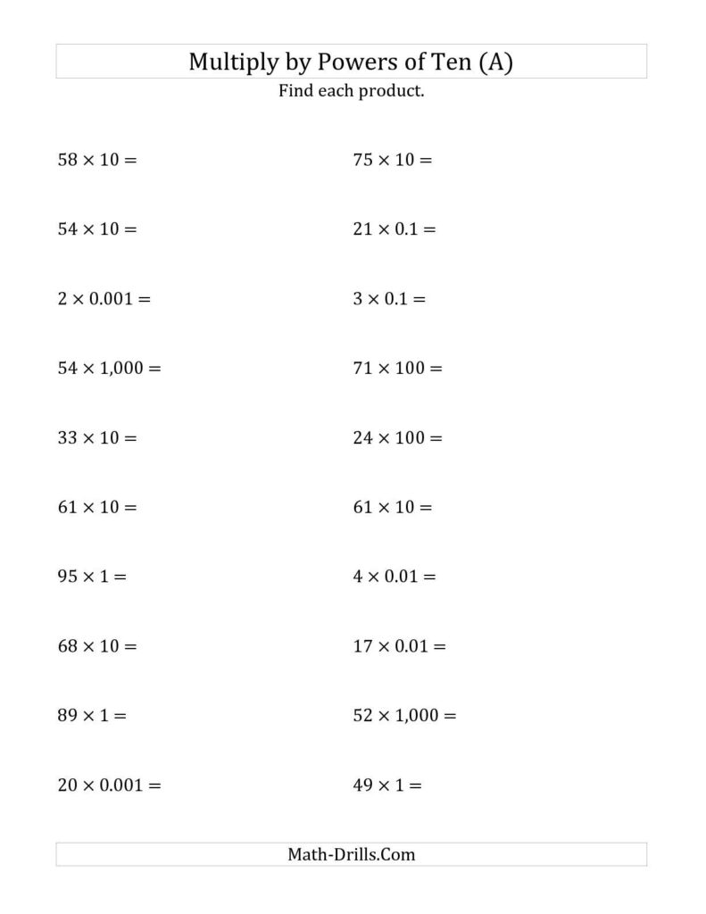 The Multiplying Whole Numbers By All Powers Of Ten 