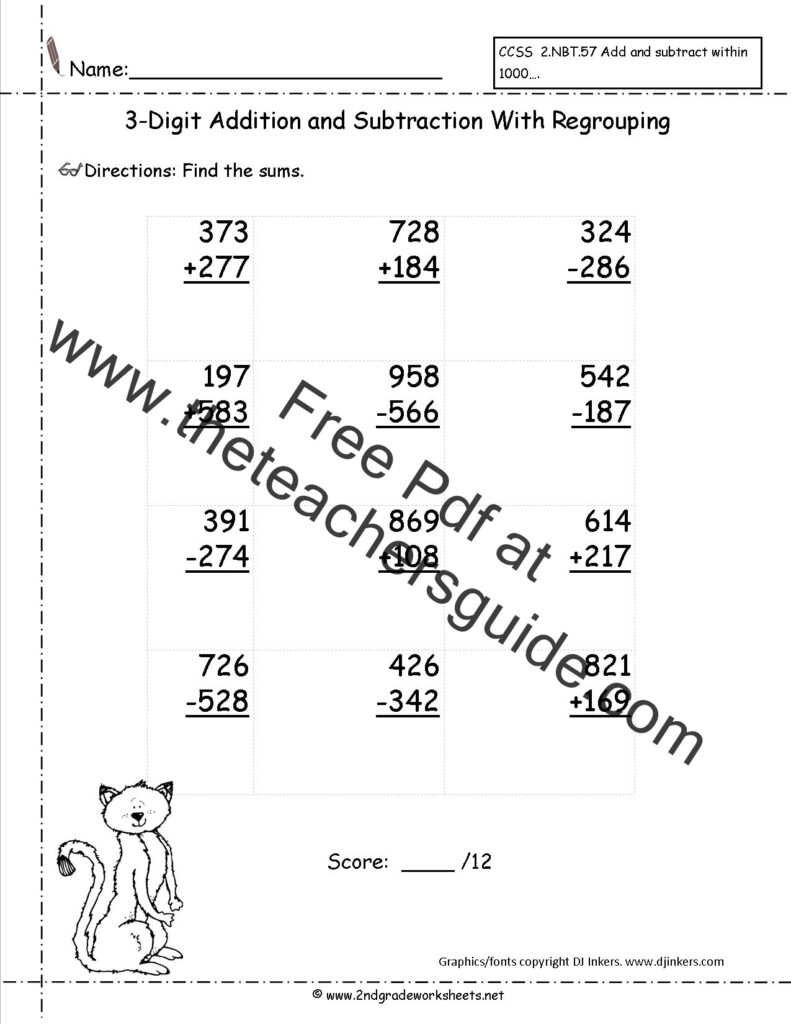 Three Digit Addition And Subtraction Worksheets From The 