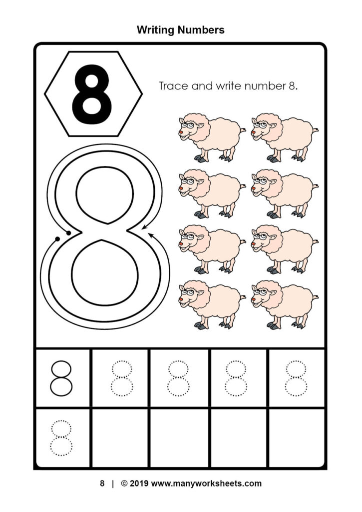 Tracing Number 8 Worksheets For Kindergarten