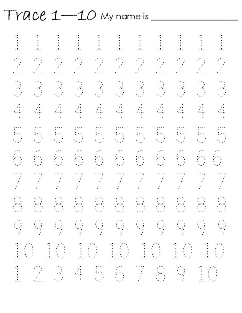 Tracing Numbers 1 10 Worksheet Activity Learning Printable
