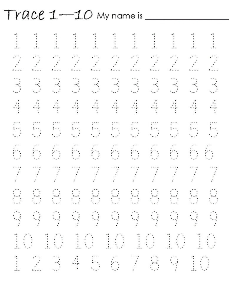 Tracing Numbers 1 10 Worksheet Learning Printable