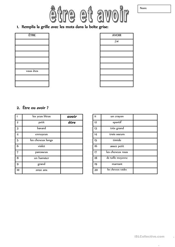 Tre Et Avoir Worksheet Free ESL Printable Worksheets