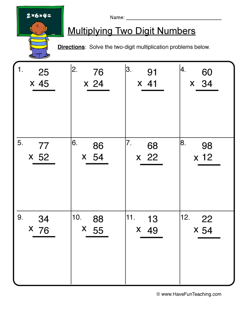 Two Digit Numbers Multiplication Worksheet Have Fun Teaching