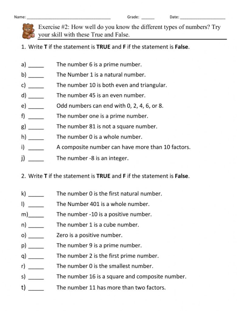 Types Of Numbers Activity
