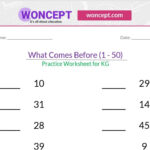 What Comes Before 1 50 Kindergarten Practice Worksheet