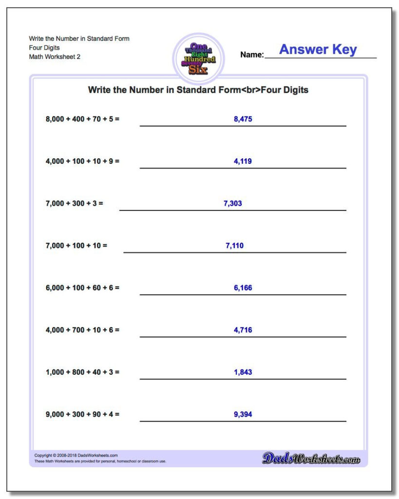 Write Expanded Form Numbers In Standard Form
