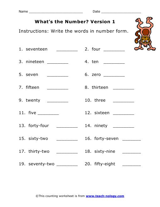 Write The Words In Number Form Version 1 Writing Numbers 