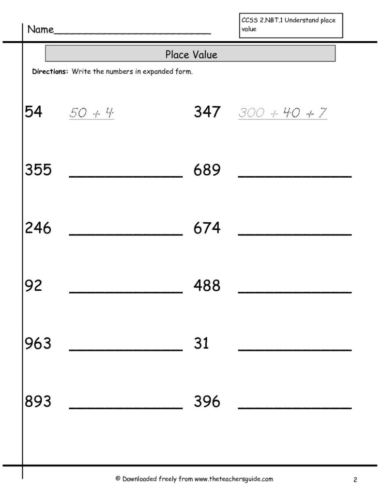 Writing Numbers In Expanded Form Worksheets For Grade 1 