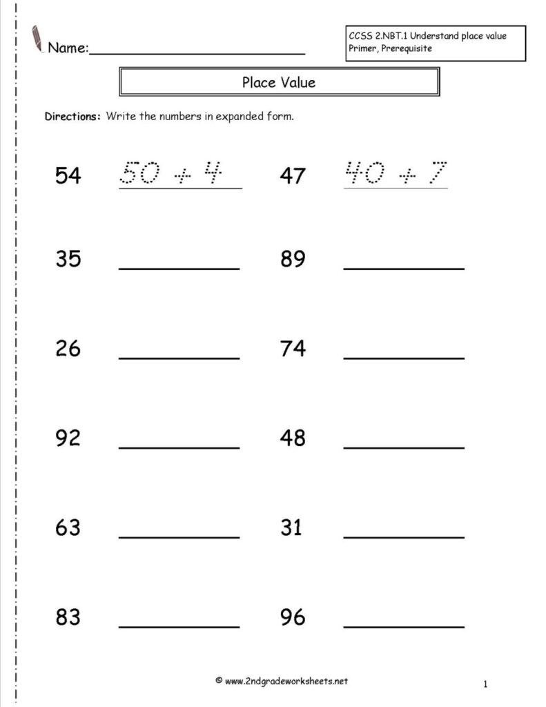 Writing Numbers In Expanded Form Worksheets For Grade 1 