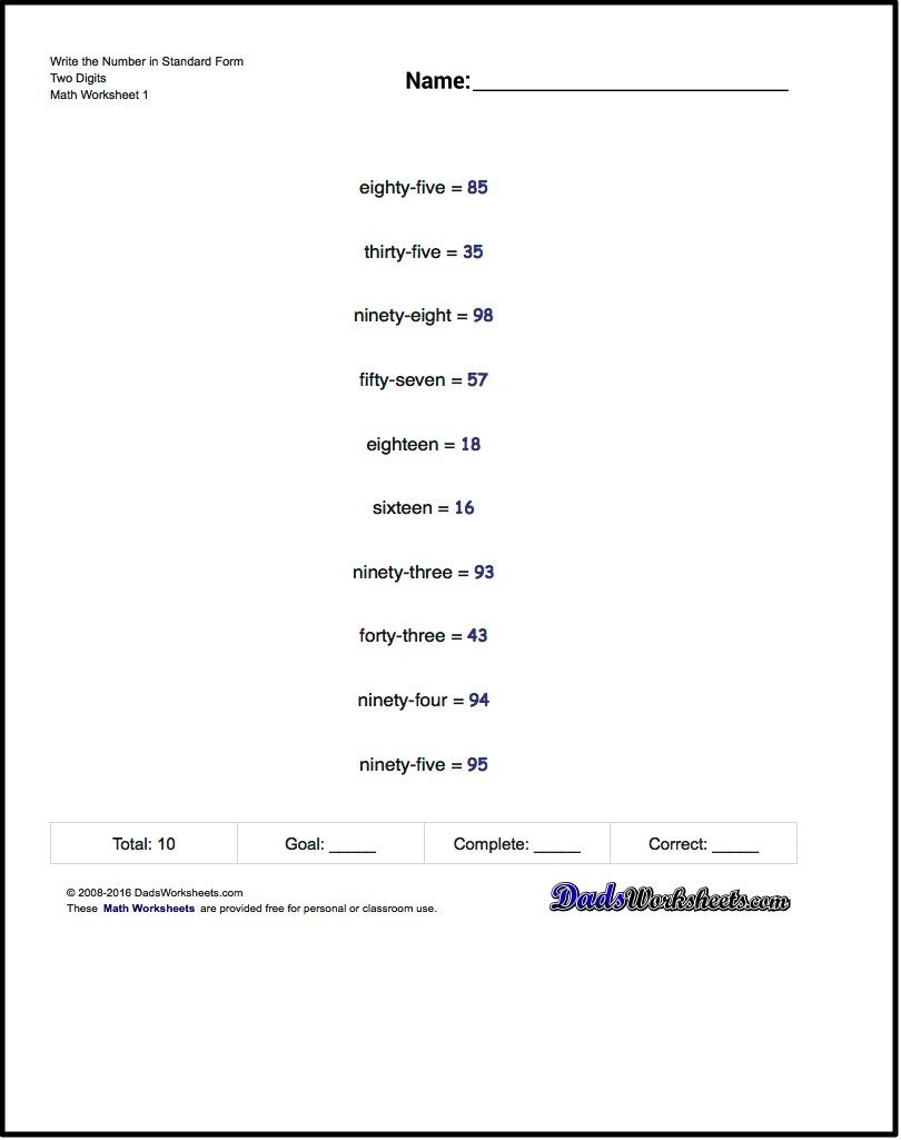 Writing Numbers In Standard Form Worksheets Free Writing